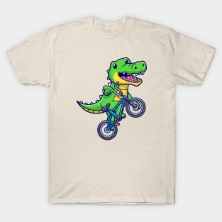 Cute Crocodile Riding Bicycle Cartoon T-Shirt